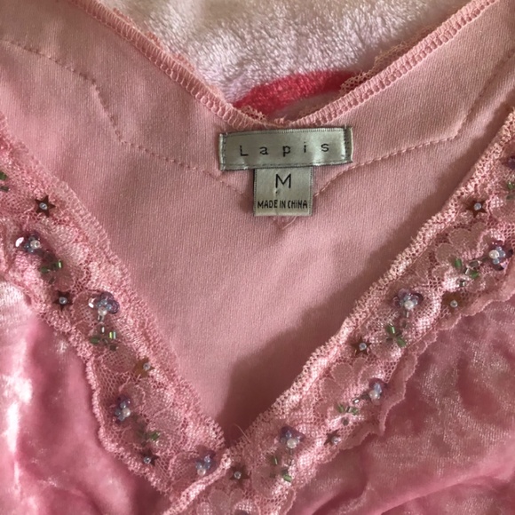 Like New Beautiful V neck pink girly velvet beaded top for sale - Picture 3 of 5